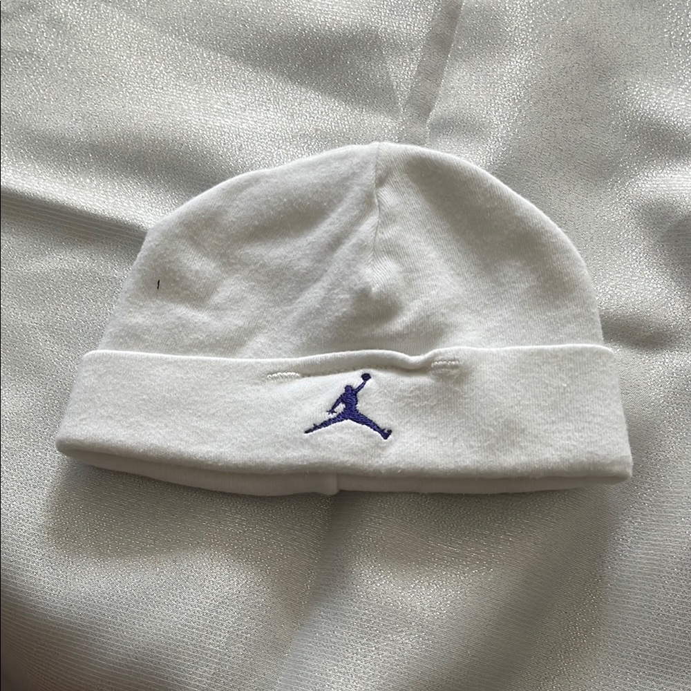 Nike White Beanie with Blue Logo